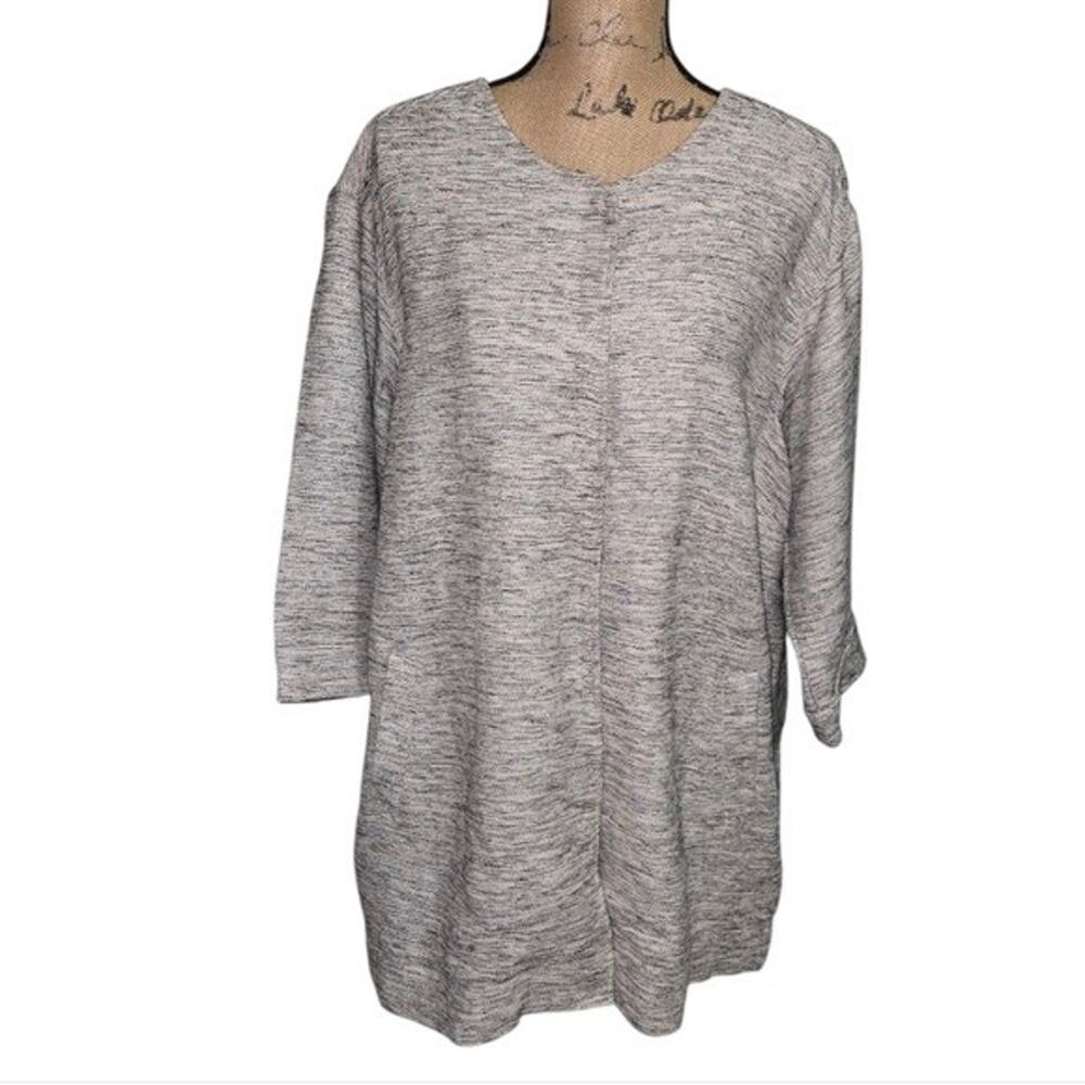 Eileen Fisher Gray Textured Tunic Top Gray Long Sleeve Casual Everyday Comfort